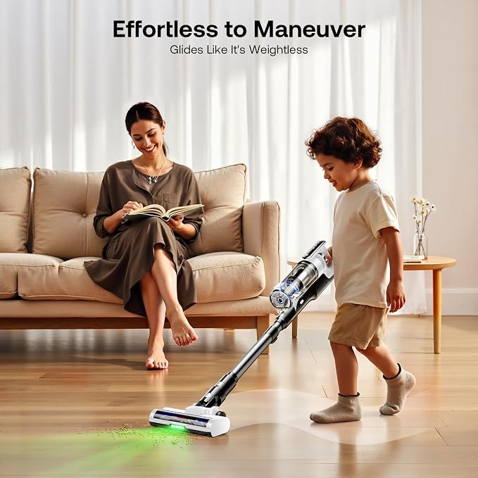 Trucozie Cordless Vacuum Cleaner, Self-Standing Lightweight Stick Vacuum with 50 mins Runtime, Powerful Suction, Anti-Tangle Wireless Vacuum for Home, Hardwood Floor, Carpet, Pet Hair, White