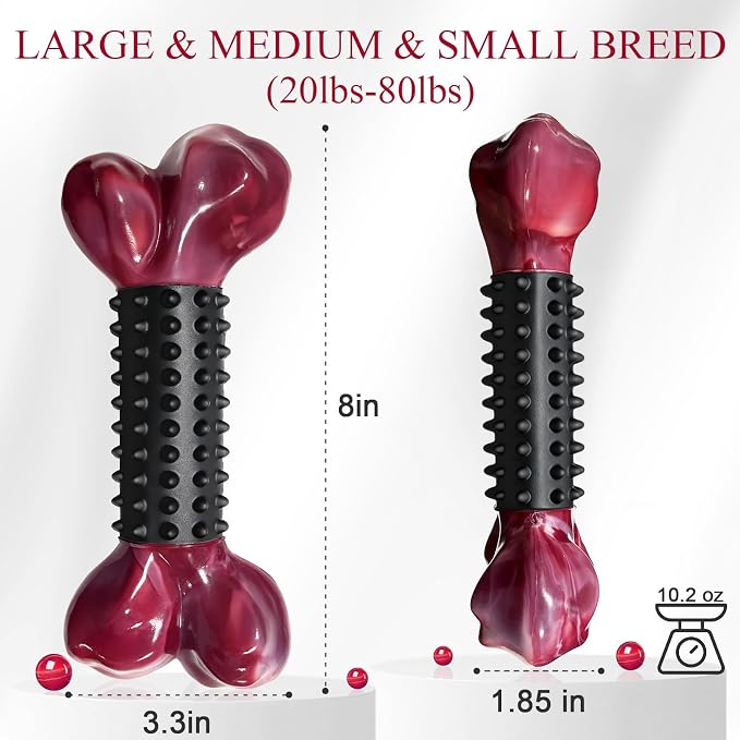 2-Pack Tough Dog Toys for Aggressive Chewers: Bacon Flavored Long Lasting Dog Bones for Large Dogs, Heavy Duty Nylon & Rubber Dog Chew Toys to Keep Them Busy, Medium & Large Breed, Black