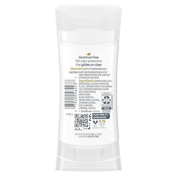 Dove Aluminum Free Deodorant for Women Coconut and Pink Jasmine 72 hour odor protection 2.6 oz