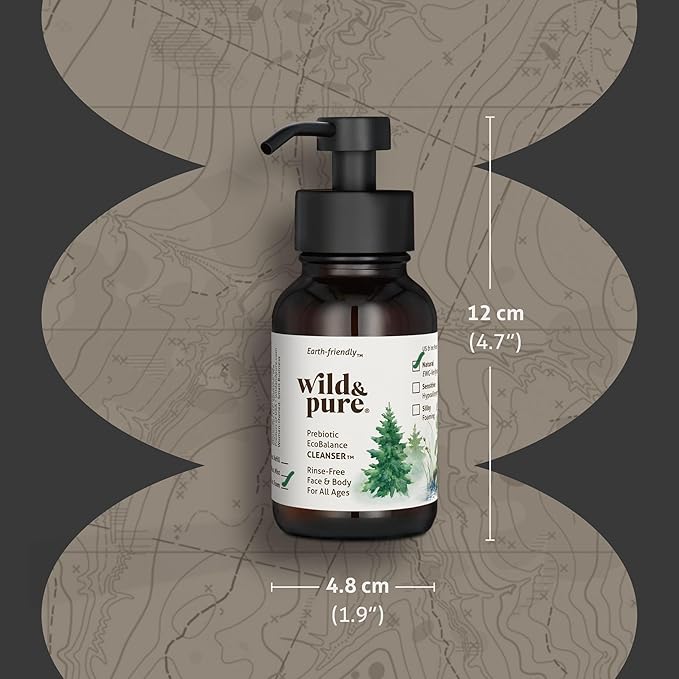 Wild & Pure EWG Verified Natural Foaming Body Wash (8oz) | pH Balanced, Microbiome-Friendly & Plant-Based | No-Rinse Cleanser, Deodorizer, Moisturizer For Face, Hands, Body | Refillable Skincare
