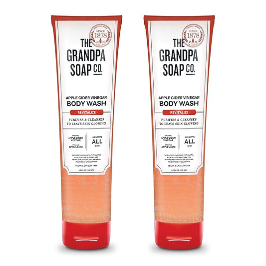 The Grandpa Soap Company Apple Cider Vinegar Body Wash - Purifies and Cleanses to Leave Skin Glowing, With Appl Cider Vinegar and Apple Juice, Helps Revitalize Skin, Vegan, 9.5 Fl Oz, 2 Pack