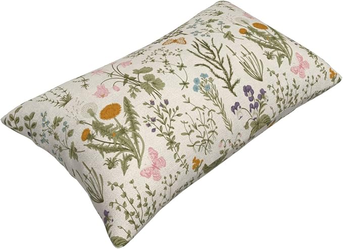 AEIOAE Spring Pillow Covers 12x20 Inch Set of 2,Sage Green Wild Flower Plant Throw Pillows Case,Seasonal Floral Outdoor Decorative Square Linen Farmhouse Decor Cushion Covers for Home Sofa Bed Couch