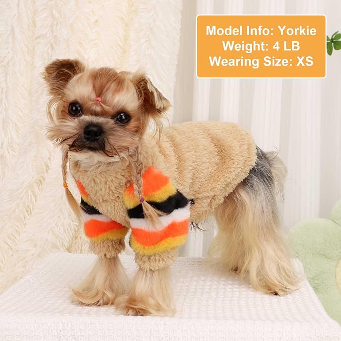 YIKEYO Dog Sweaters for Small Dogs, Chihuahua Fleece Clothes, Small Clothes Winter Warm Puppy Sweaters Boys Girls, Rainbow Sleeve Sweater,Tiny Dog Outfits for Teacup Yorkie(Khaki, Medium)