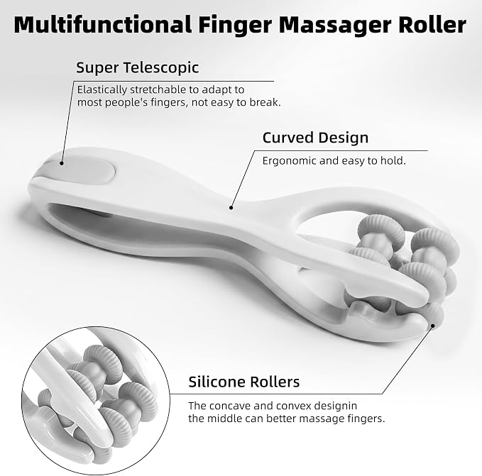 WOVTE Extendable Back Scratcher and Finger Massager Roller Combo – 23.5" Back Scratcher for Men Women with Dual Heads & Silicone Finger Massager for Arthritis, Hand Pain Relief – Gifts for Men Women