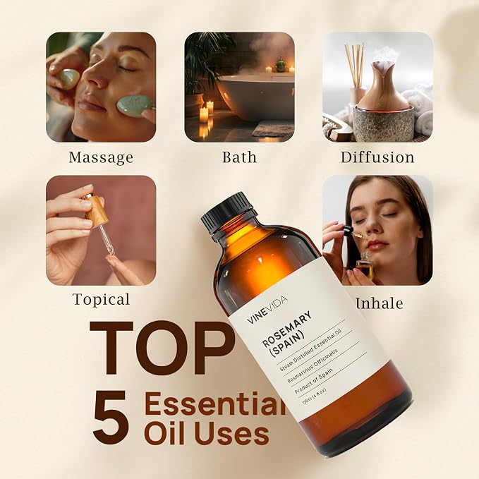 VINEVIDA Rosemary Spain Essential Oil 4 oz - Undiluted, Pure, Vegan, and Sustainable