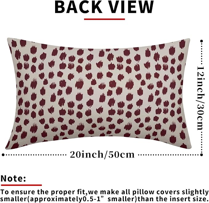 Burgundy Cream Pillow Covers 12x20 Set of 2 Boho Design Polka Dot Throw Pillows Modern Brush Strokes Print Decorative Outdoor Pillowcase Lumbar Cushion Cover Linen Pillow Case for Home Sofa Couch Bed