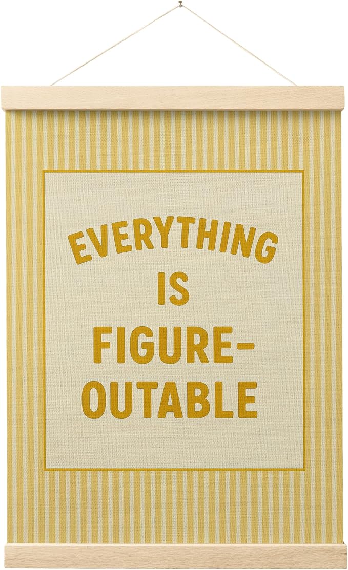 FGFK Everything Is Figureoutable Positive Affirmations Wall Art Poster Hanger Frame, Retro Yellow Inspirational Canvas Prints Framed Wall Decor for Office Classroom Home Bedroom, 12x16 Inch