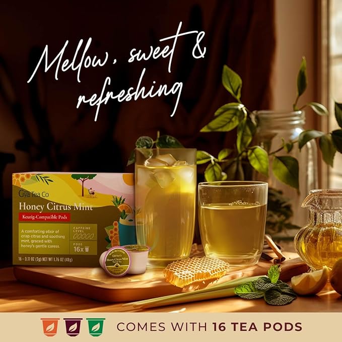 Gya Tea Co Honey Citrus Mint Herbal Tea Pod (16 Count)- Decaf Wellness Tea for Body Comfort & Relaxing