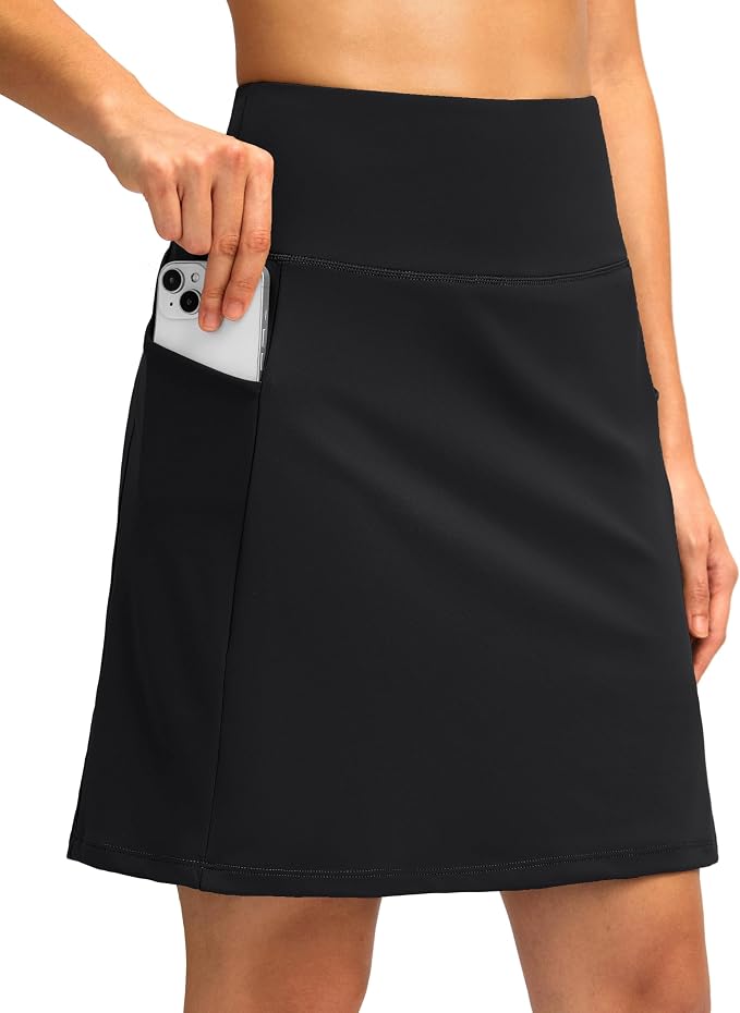 Women's 18" Skorts with 4 Side Pockets High Waisted Long Golf Skirt | Soft, Lightweight, Stretch, Breathable, Mesh Built-in Shorts, Athletic, Tennis, Dressy, Casual
