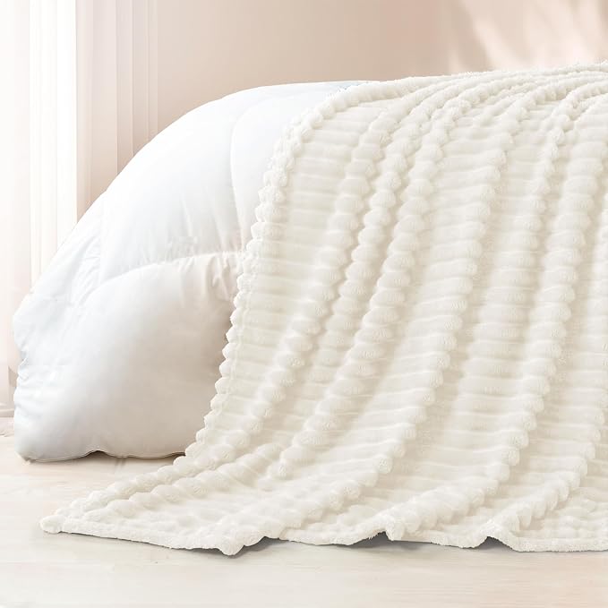 Exclusivo Mezcla Striped Queen Size Fleece Blanket for Bed, Couch, 90"x90" | Soft Breathable Cozy Bed Blankets, Lightweight Plush Fluffy Fuzzy Jacquard Decorative Blankets