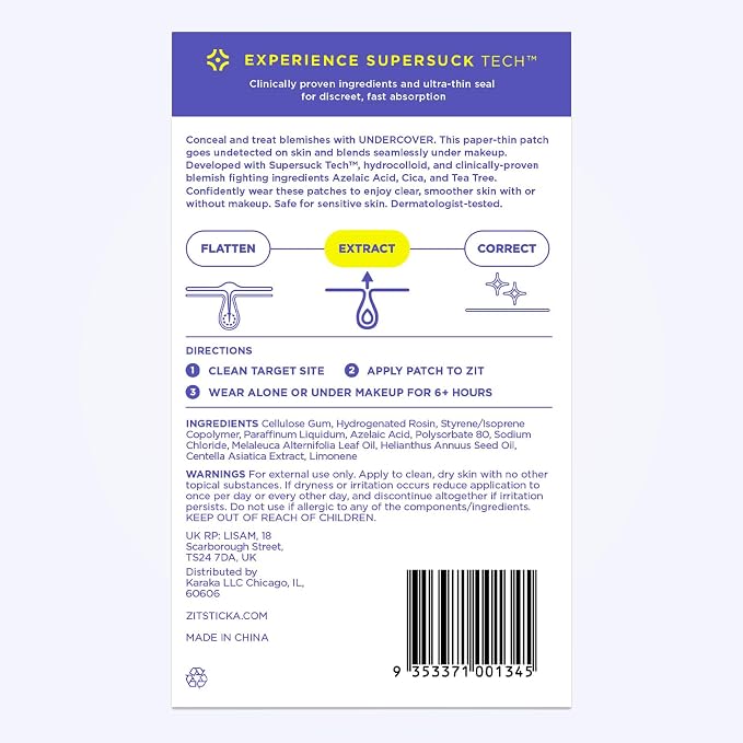 ZitSticka Undercover Invisible Pimple Patches for Face and Body - Ultra-Thin Hydrocolloid Acne Patches for Zits & Blemishes - Fast-Acting & Effective - 72 Count
