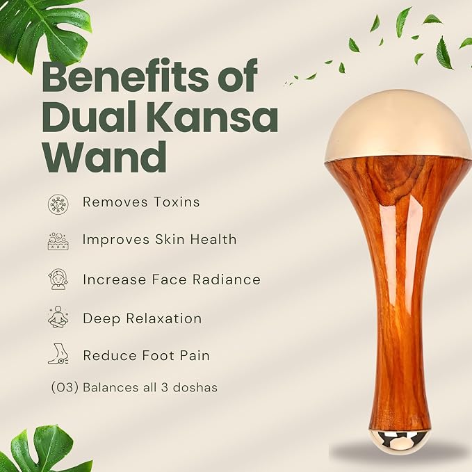 Kansa Wand Face & Body Massager, Bronze Wand with Wooden Handle, Detoxification & Deep Relaxation, Manual Massage Wand, Home Use