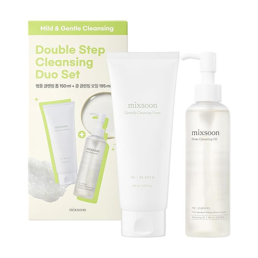 mixsoon Double Cleansing Set 2-Step Routine, Cica Foam & Bean Cleansing Oil Face Wash Set Gentle Deep Clean and Hydrating Care 150ml / 5.07 fl.oz., 195ml / 6.59 fl.oz. Korean Glass Skin Care