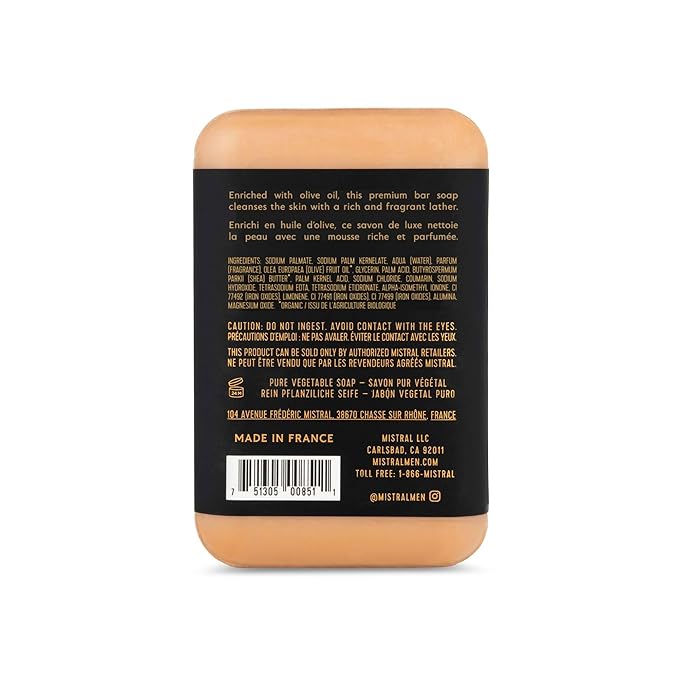 Mistral Golden Tobacco Luxury Bar Soap for Men | Men’s Natural Soap Bar | Paraben, Phthalates Free | Moisturizing & Triple-Milled Natural Soap for Men - Made in France | Large, 8.8 oz