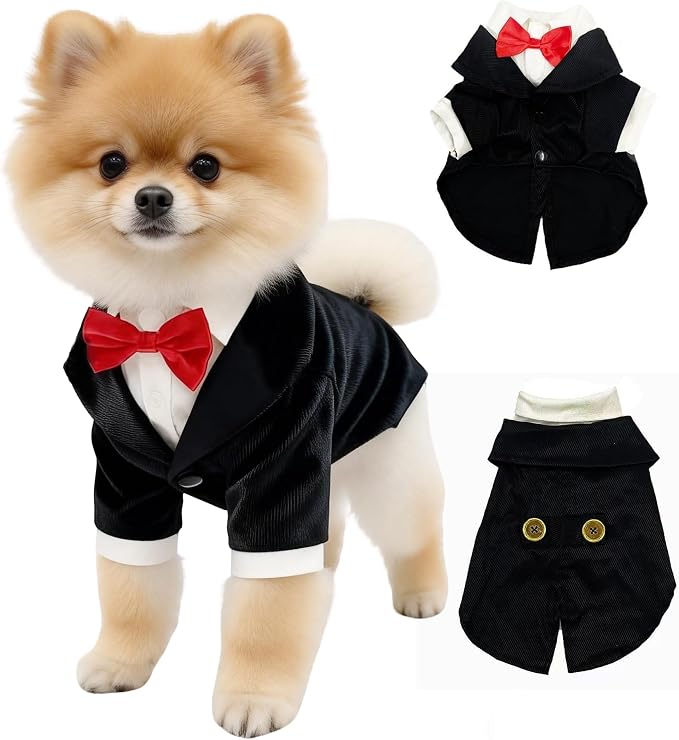 Dog Tuxedo Suit with Bow Tie Dog Shirt Puppy Clothes Formal Pet Tux Party Birthday Costume for Small Medium Dogs Pet Weding Attire Dress Up Cosplay Prince Costume Gentleman Apparel (Large)