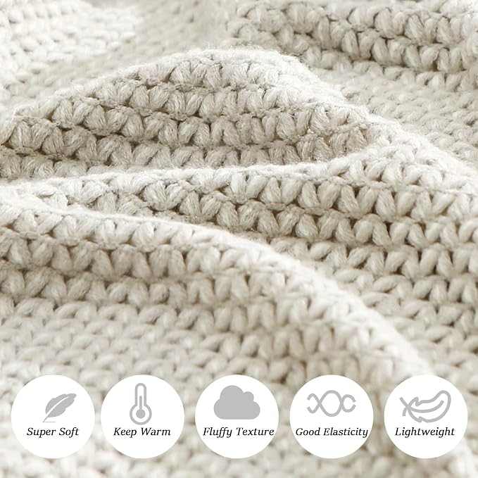 Blagic Wheat Textured Knit Throw Blanket for Couch,Grey and White,50"x60" | Soft Farmhouse Boho Throw Blanket with Tassels,Decorative for Living Room,Gifts for Adults,All Season Use