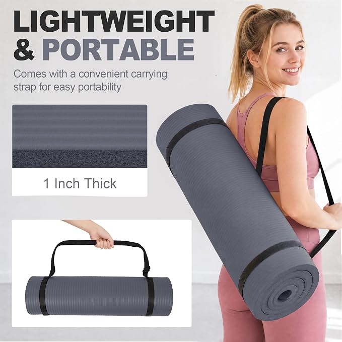 HULKFIT High Density Non Slip Yoga Mat, Extra Thick Exercise Mat with Carrying Strap, for Pilates, Fitness, Home Gym & Floor Workouts - Multiple Thickness & Multiple Color