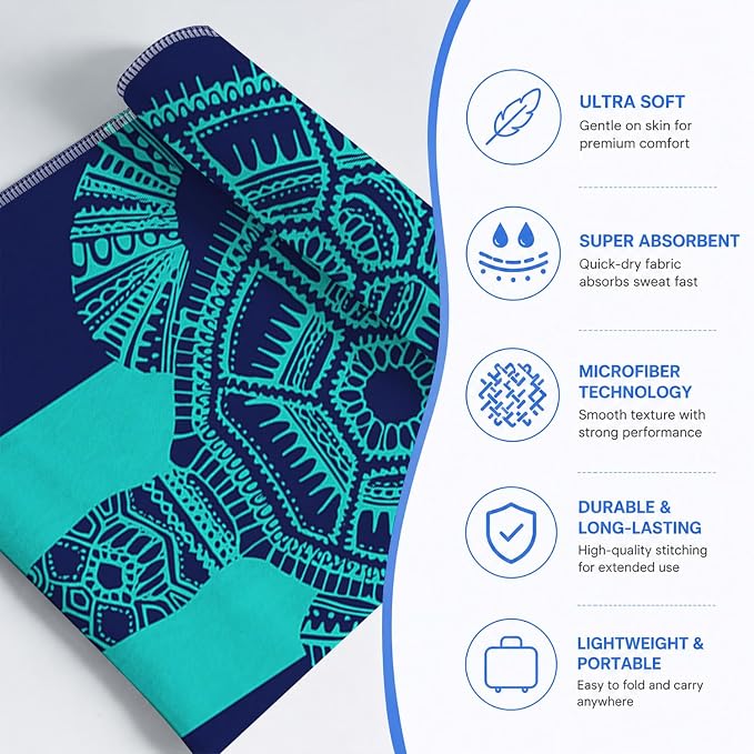 Yoga Mat Towel, Hot Yoga Non Slip with 4 Corner Pockets, 70 x 26 in | Soft Absorbent Microfiber With Four Corner Pockets, Fits Over Yoga Mats For Hot Yoga, Pilates, Gym, And Travel
