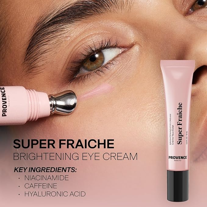 Provence Beauty Super Fraîche Brightening Eye Cream – Hyaluronic Acid & Cooling Metal Applicator – Anti-Aging Under-Eye Cream that Brightens, Tightens & Hydrates – 0.5 fl oz