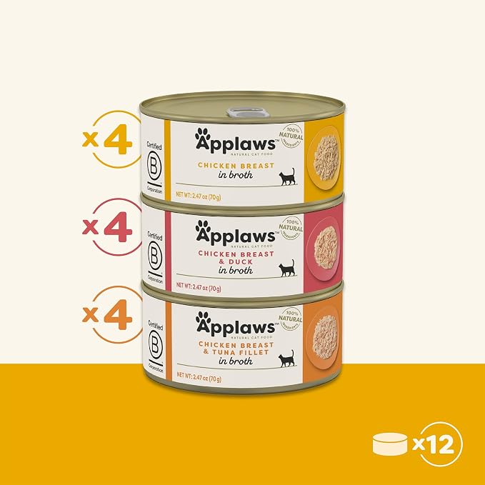 Applaws Chicken Variety in Broth Wet Cat Food 12-Pack 2.47 oz Cans | 100% Natural, High Quality Ingredients, High Protein, No Artificial Additives, Limited Ingredients