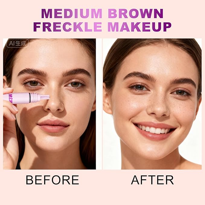 Freckles Stamp Pen – Waterproof Freckle Stamp, Long-Lasting 5-Point Faux Freckle Marker for Natural Sun-Kissed Makeup (#03 Shallower)