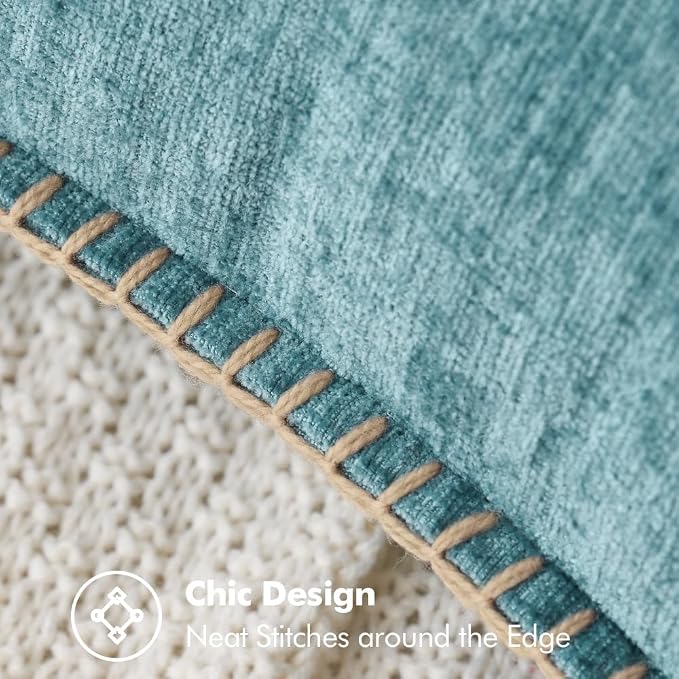 MIULEE Decorative Couch Throw Pillow Covers 20x20 Inch Coastal Aqua Blue | 2 Pack, Farmhouse Pillow Covers with Stitched Edge, Soft Chenille Cushion Cases, for Sofa Bed Living Room Home Decor