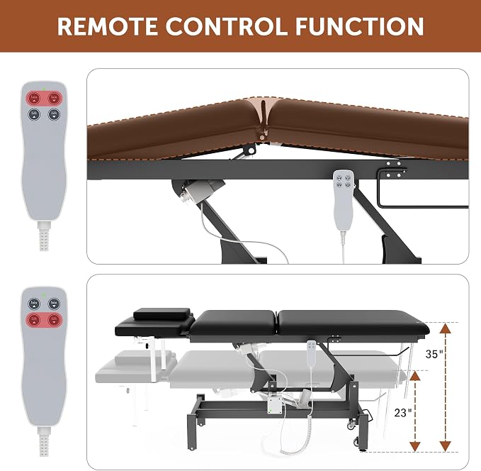 2 Motors Electric Spine Massage Table, Hydraulic Electric Lift Adjustable Waist and Height Lifting Functions for Treatment, Physical Therapy, Spinal Massage, Facial Spa, Waxing, Tattooing - Black