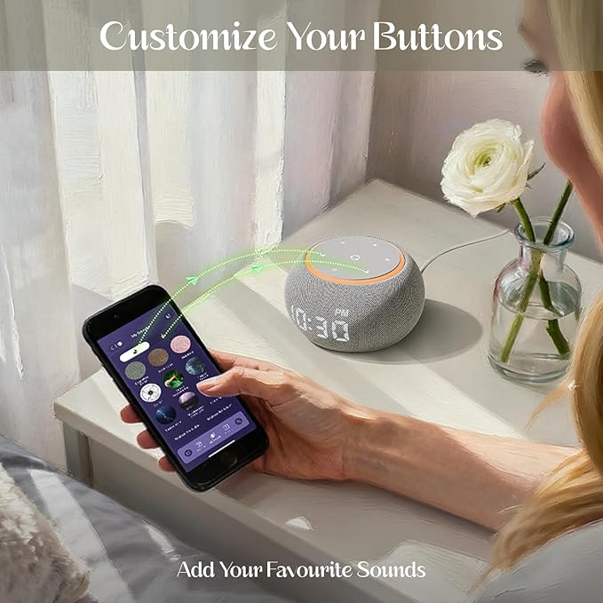 Sound Machine for Sleep White Noise Machine for Adults Night Light, Luna Pro 507 Soothing Sounds, Dual-stage Alarm&Snooze, Smart App Control Custom Buttons, Dimmable Clock Timer for Baby Kids