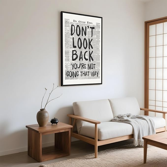 Framed Retro Black and White Newspaper Wall Art Dont Look Back Quote Poster | Trendy Inspirational Wall Decor Positive Motivational Affirmation Canvas Print Preppy Aesthetic Men Bedroom Artwork 8x12inch