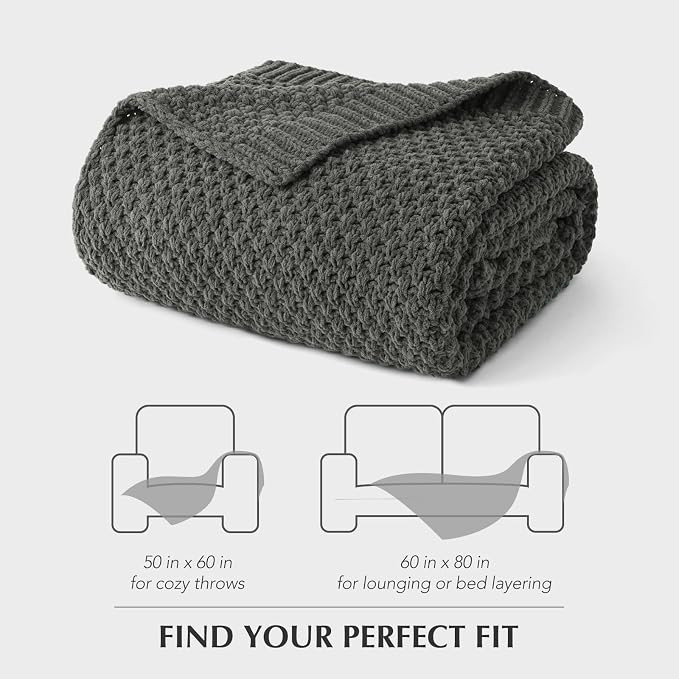 EVERGRACEHOME Chunky Chenille Knit Throw Blanket, 50 x 60, Charcoal Gray | Sculpted Moss Stitch, Chic Modern Farmhouse, All-Season Warmth, OEKO-TEX® Certified, Elegant Blanket for Couch, Bed, Sofa