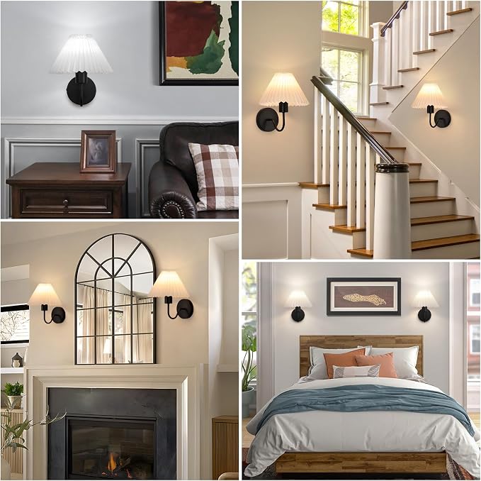 Rechargeable Battery Operated Wall Sconce Sets of 2, 15 Colors Wireless gooseneck Black Wall Lights Fixture with Dimmable Bulbs and Remote, Not Hardwired Wall Mounted Lamps for Bedroom Living Room