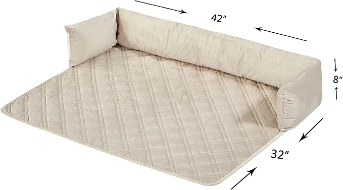 Brilliant Sunshine Beige Natural Velvet Dog Sofa Slipcover, Large | Calming Pet Couch Bed with Removable & Washable Cover, Funiture Protector & Bed Mat for Dogs, Pets, Cats, 42"×32"×8"