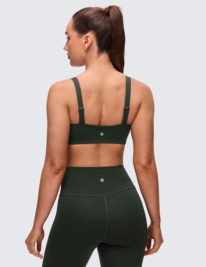 CRZ YOGA Butterluxe Adjustable Wide Strap Sports Bras for Women - Square Back Padded Scoop Neck Yoga Top