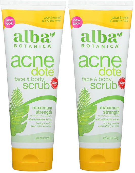 Alba Botanica Acnedote Maximum Strength Face & Body Scrub, 8 Oz (Pack of 2)