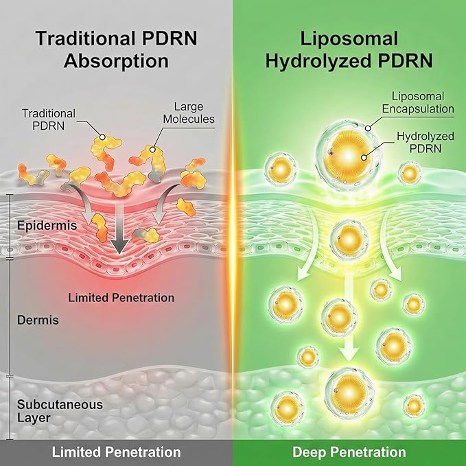 Liposomal Hydrolyzed Salmon DNA PDRN Anti-Aging Serum, Absorption Breakthrough Technology, 10,000ppm PDRN & Hyaluronic Acid, Copper Peptide 3000 ppm, Deep Hydration & Firming (0.05 fl.oz × 30e)