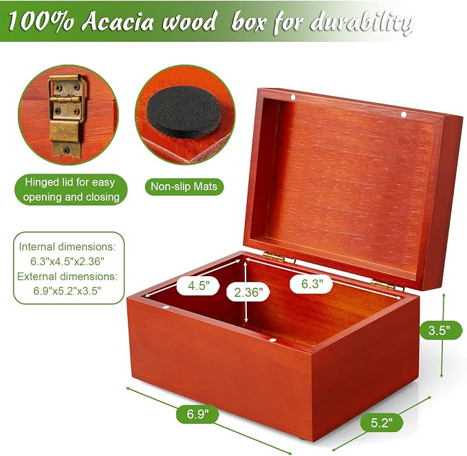 DRASTAR Keepsake Box, Wood Memory Box with Lids, Wooden Jewelry Box, Memory Box, Small Decorative Wooden Box,Brown
