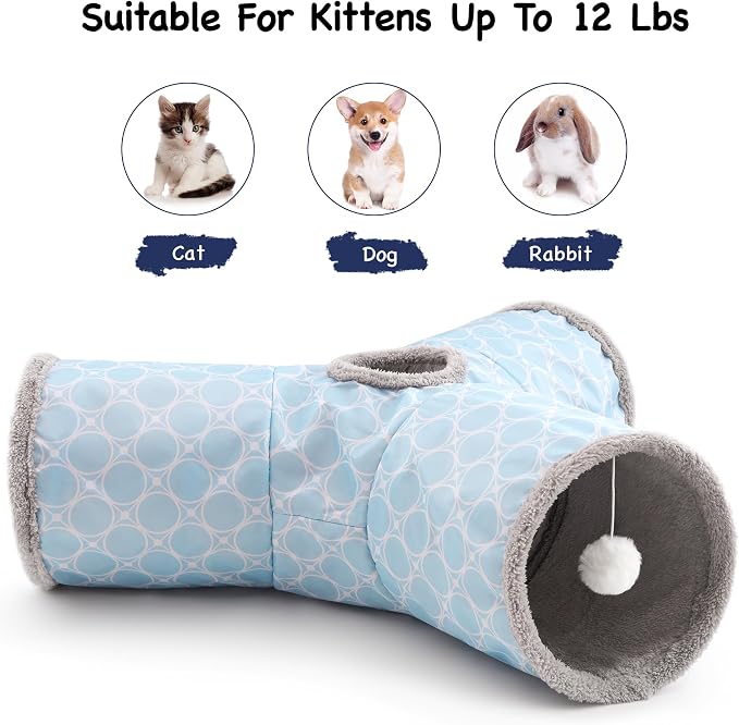 Tempcore Cat Tunnel, 3-Way Collapsible Toy for Indoor Cats, Geometry Blue