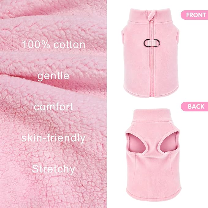 Idepet Dog Fleece Vest Sweater Zip Up Warm Pullover Dogs Jacket with D-Ring Leash Winter Cold Weater Coat Pet Sweatershirt Clothes Hoodie for Small Medium Dogs Boy Girl (Pink, XL)
