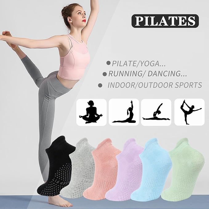 loudashuaiqi Grip Pilates Socks Non Slip Athletic Yoga Socks with Grips for Women Grippy socks for Hospital Workout Barre