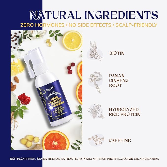 Hair Growth Serum, Rice Water & Biotin & Caffeine, Hair Growth Spray for Men & Women, Hair Oils for Hair Growth - Hair Thinning, Longer, Fuller Hair, Enriched with Seven Herbal Extracts