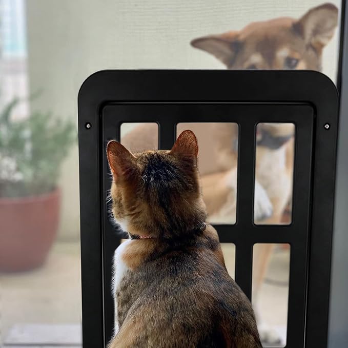 Dog Door for Sliding Door, Lockable Dog Screen Door with Magnetic Closure Easy Install Pet Door for Dogs Cats, 11.2"x14.4" Black