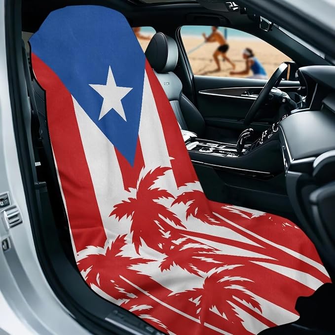 INSTANTARTS Coconut Tree Puerto Rico Flag Car Seat Cover Protector Sweat Towel Multi-Functional Car Towel