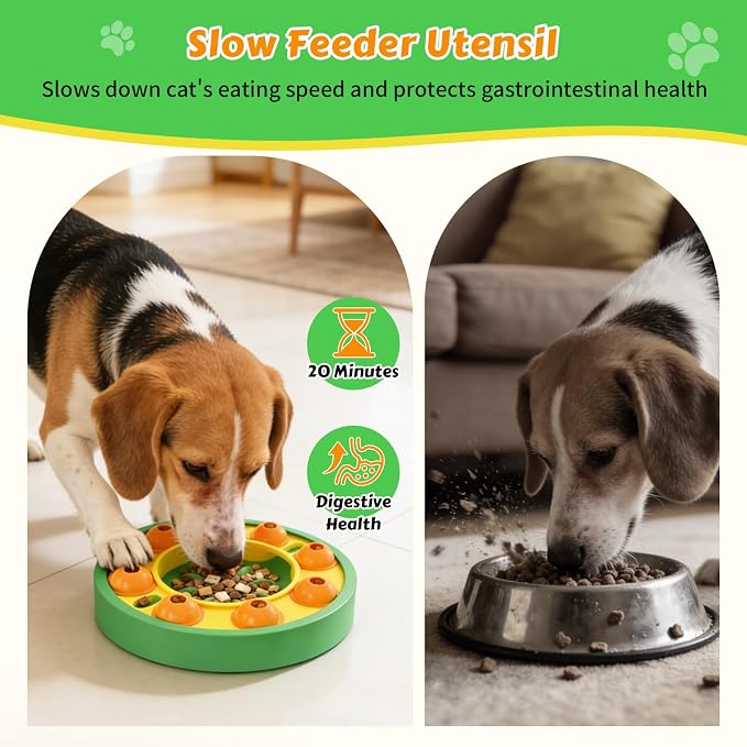Dog Food Puzzle Toys Interactive Game Toy for IQ Training Enrichment Dog Food Puzzle Slow Feeder for Small, Medium Dogs and All Cats (Green Bowl)