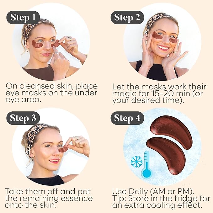 AURAE Caffeine Under Eye Patches (30 Pairs) - For Dark Circles & Puffiness - Hydrating Caffeine Eye Mask