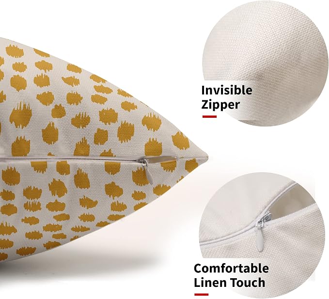 Mustard Yellow Cream Covers 12x20 Set of 2 Boho Design Polka Dot Throw Pillows Modern Brush Strokes Print Decorative Outdoor Pillowcase Lumbar Cushion Cover Linen Case for Sofa Couch Bed