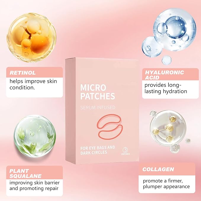 MicroGlow Eye Patches, Under Eye Patchs Hyaluronic Acid Overnight Eye Patches, Forehead & Smile Line Patches for Puffy Eyes and Dark Circles, Facial Anti Wrinkle Patches for Women(2 Pairs)