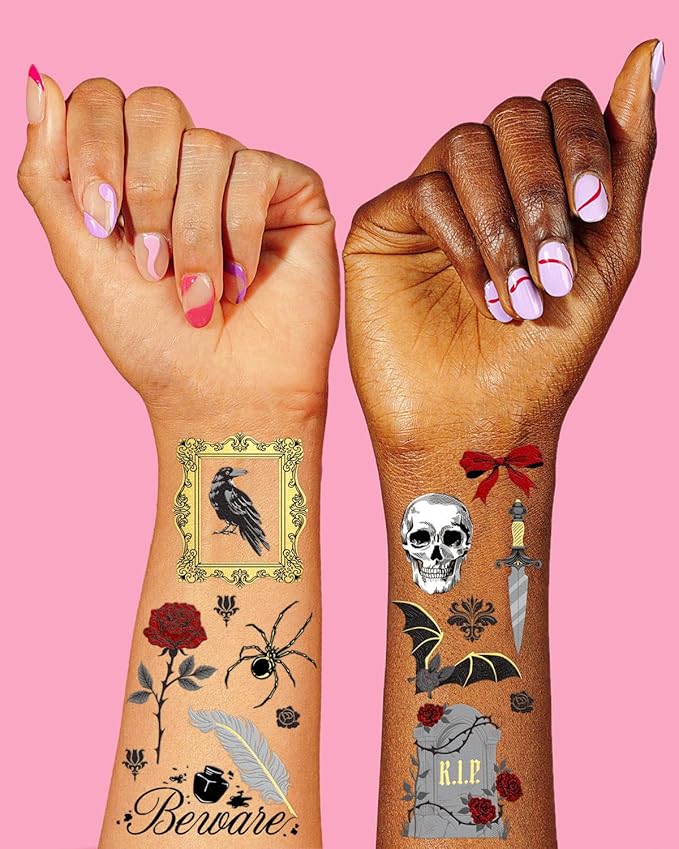 xo, Fetti Horror Temporary Tattoos - 80 Gold Foil Pcs | Halloween, Gothic Birthday Decorations, RIP to My 20s Accessory, Spooky Black Party Favor, Kids Trick or Treat