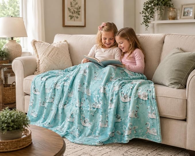 Fleece Throw Blanket: Soft Cozy Velvet Swans on a Lake Design, for Couch Bed and Home Decor, 50x60