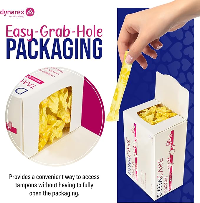 Dynarex Regular Tampons – Feminine Hygiene Product with Cardboard Applicator – 6-Hour Protection – 1 Box of 25 Tampons