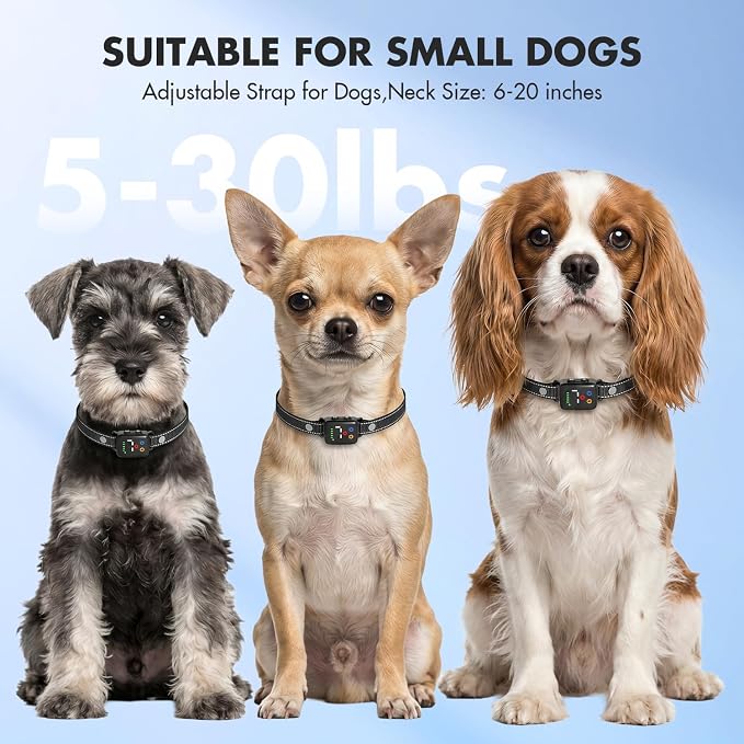 Bark Shock Collar for Small Dogs 5-30lbs, Ultra-Lightweight 1.4 oz Smart No Bark Collar with Sound, Vibration & Optional Static Correction, Anti-False Trigger, Rechargeable & IPX7 Waterproof